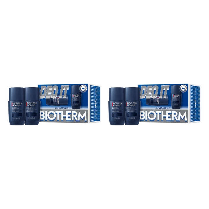 Biotherm Day Control 48H Set 4x75 ml biotherm deodorant duo herr i mörkblå plastflaskor som motverkar svett