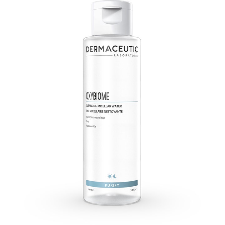 Dermaceutic Oxybiome 100 ml micellar water med niacinamide ansiktsrengöring för balanserad mikrobiota i klar plastflaska