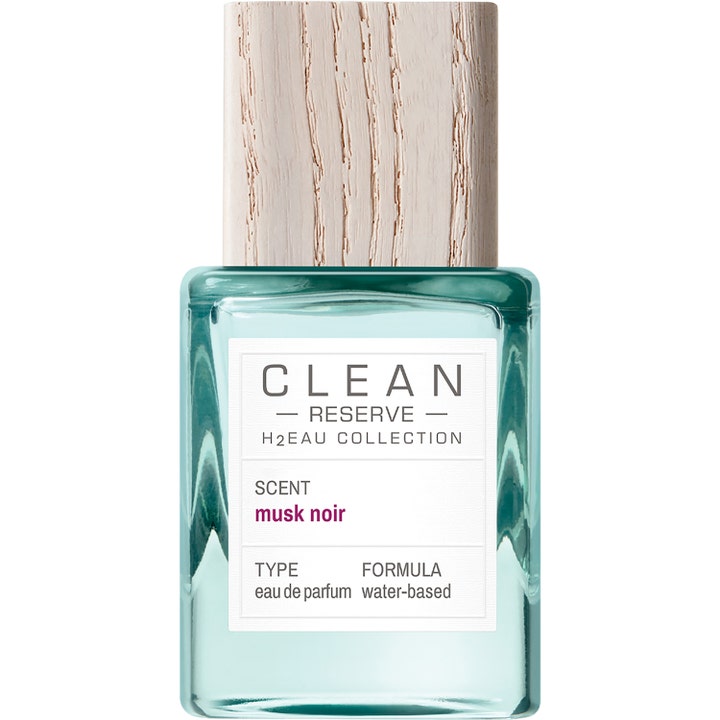 Clean Reserve H2EAU Musk Noir 30 ml alkoholfri parfym för känslig hud i ljusblå glasflaska med lock i ljust trä