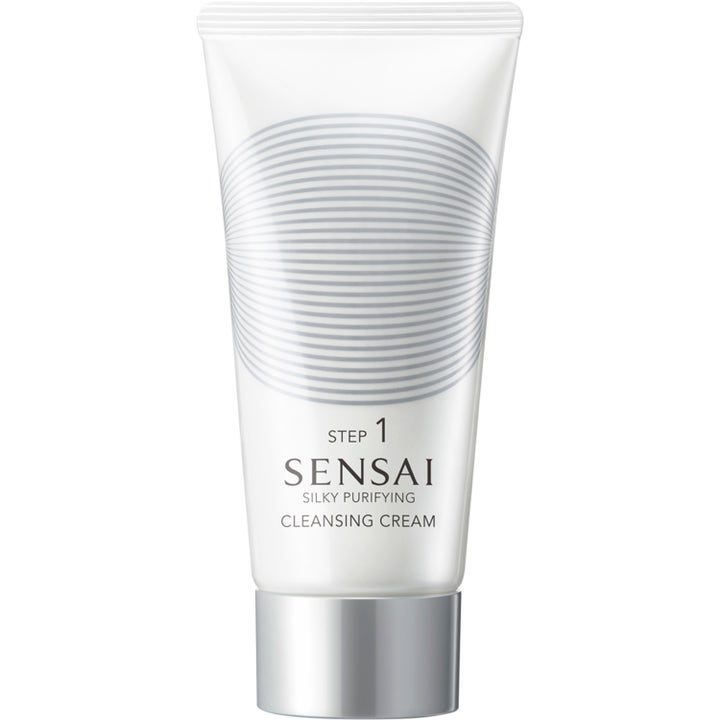 Sensai Silky Purifying Limited Set 150 ml lyxig ansiktsrengöring i vit tub med silverkork för dubbelrengöring hudvård.