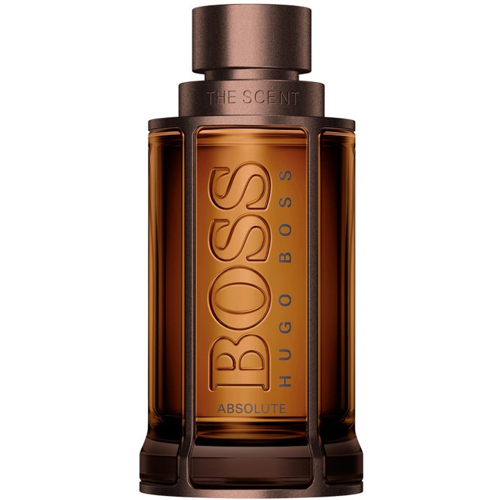 Hugo Boss Boss The Scent Absolute 50 ml eau de parfum designerparfym i mörkbrun glasflaska med bärnstensfärgad vätska