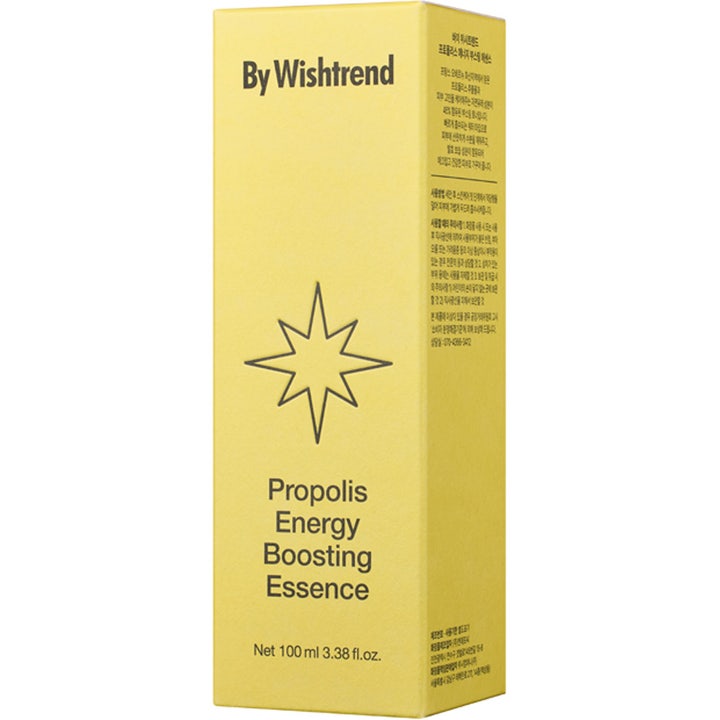 By Wishtrend Propolis Energy Boosting Essence 100 ml aktiv booster i gul rektangulär ytterförpackning med stjärna.