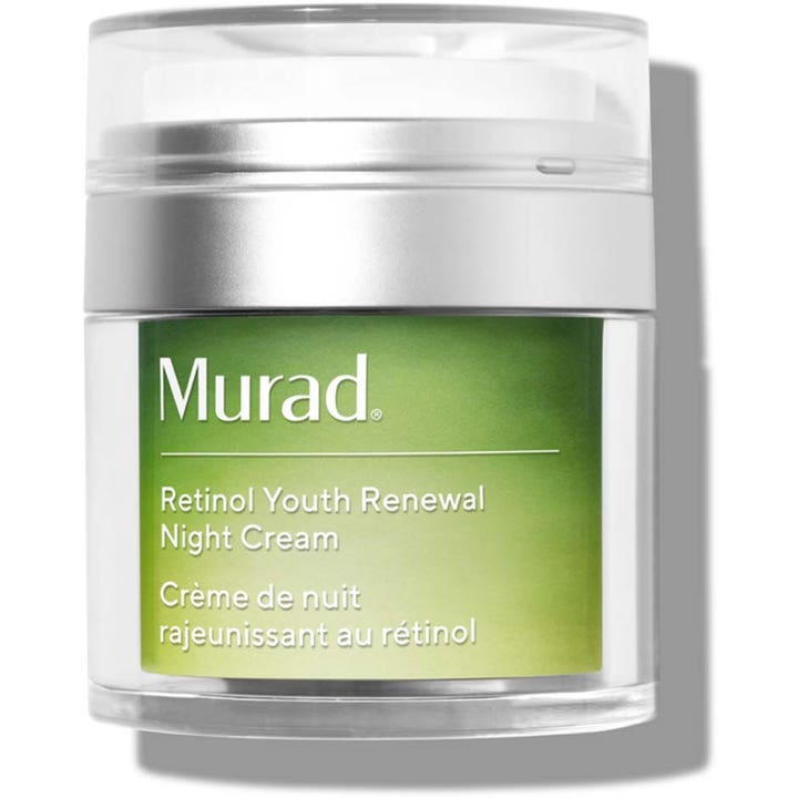 Murad Retinol Youth Renewal Night Cream 50 ml effektiv nattkräm med retinol i silverfärgad pumpburk med grön etikett