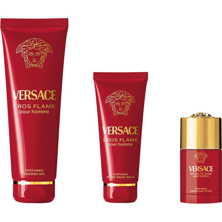 Versace Eros Flame Deostick 150 ml hudvård i röda tuber och deostick med gulddetaljer