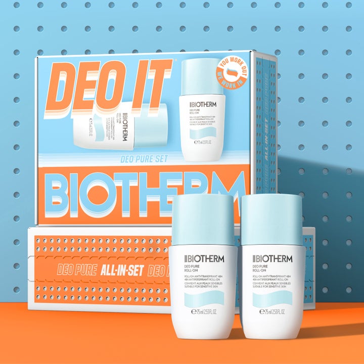 Biotherm Duo Deo Pure Set 150 ml damdeodorant ger fräschör med två roll-on flaskor i en vit och orange box