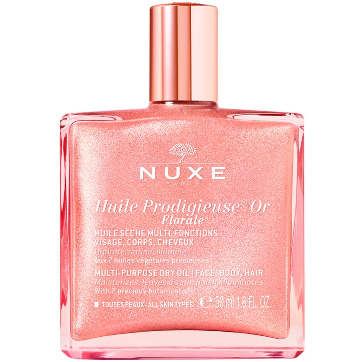 Nuxe Huile Prodigieuse Or Florale 50 ml glittrande roséguld olja i glasflaska som ger lyxig ansiktsglöd