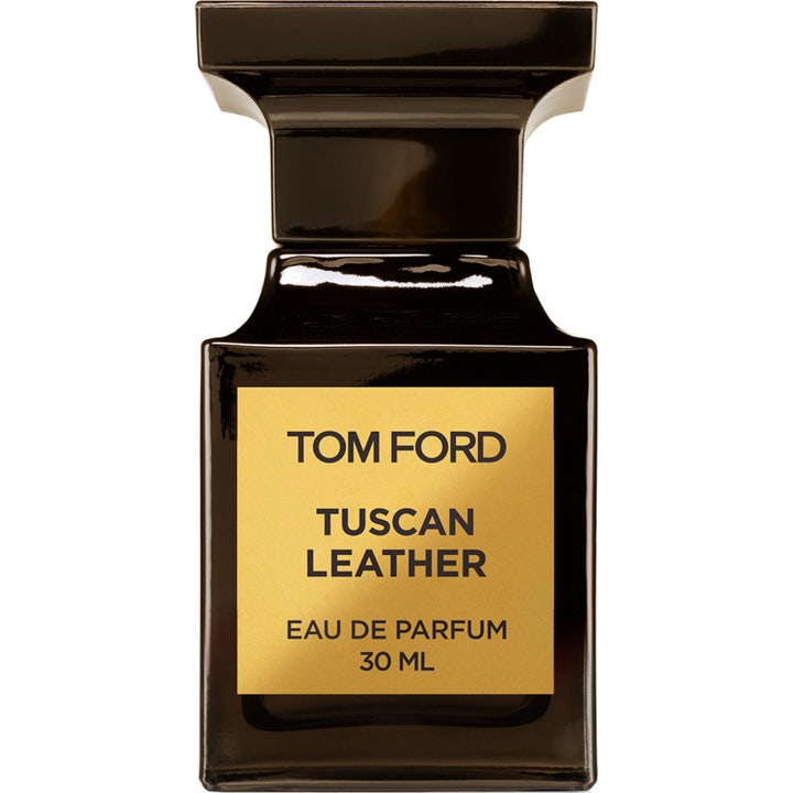 Tom Ford Tuscan Leather 30 ml elegant parfym i en mörkbrun blank glasflaska med en kvadratisk guldfärgad etikett
