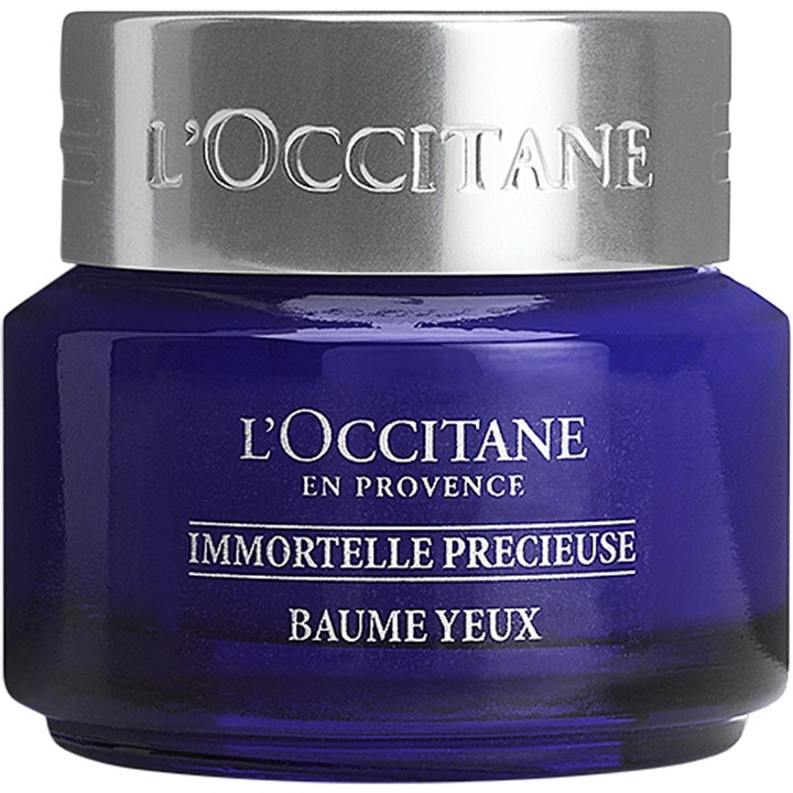 L'Occitane Immortelle Precieuse Baume Yeux 15 ml fuktgivande ögonkräm mot svullnad i mörkblå glasburk med silverlock