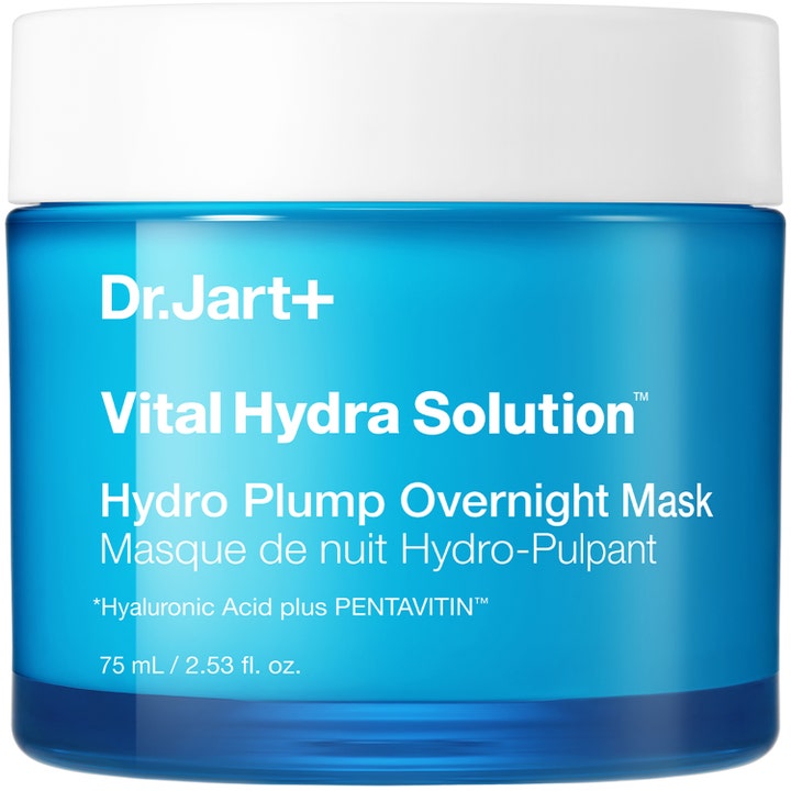 Dr.Jart+ Vital Hydra Solution Hydro Plump Overnight Mask 75 ml fuktmask med hyaluronsyra i blå burk med vitt lock
