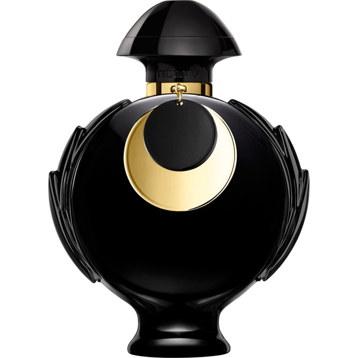 Rabanne Olympea Absolu 50 ml eau de parfum är en intensiv parfym i en svart rund glasflaska med gulddetaljer