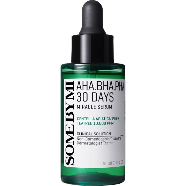 SOME BY MI AHA BHA PHA 30 Days Miracle Serum 50 ml aha bha pha serum för acne exfoliering i grön flaska med svart pipett