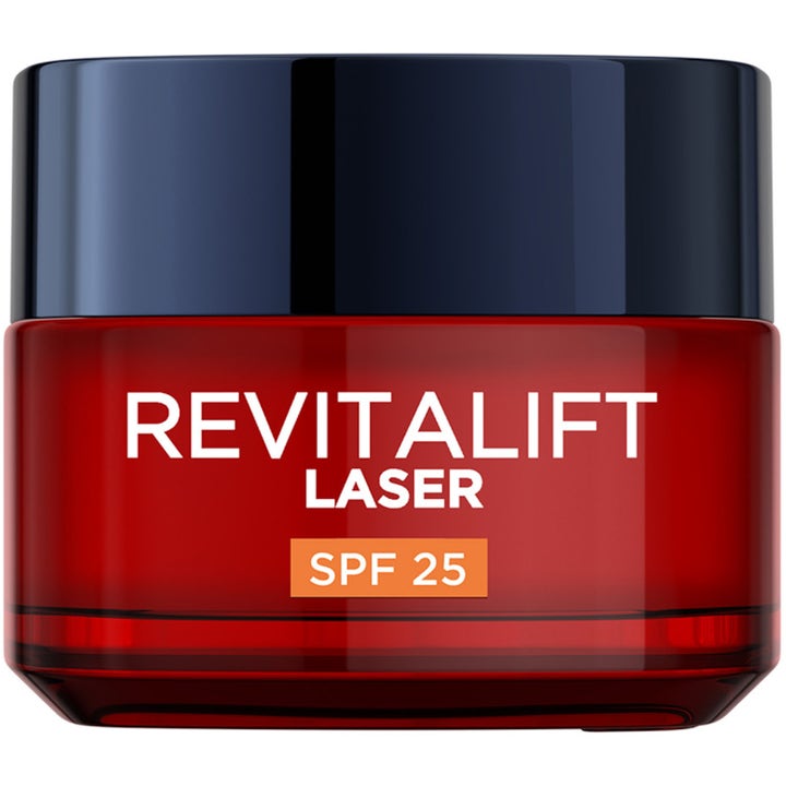 L'Oréal Paris Revitalift Laser 50 ml anti-aging dagkräm med SPF 25 i en röd glasburk med mörkt lock
