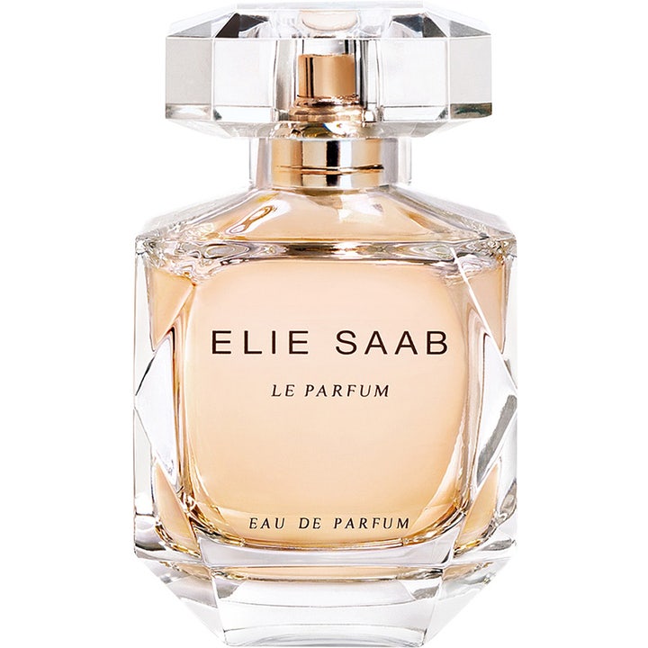 Elie Saab Le Parfum 50 ml blommig parfym i en facetterad glasflaska med persikofärgad vätska och klar kork