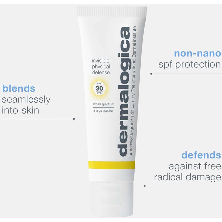 Dermalogica Invisible Physical Defense 50 ml blandbar solkräm ansikte i vit tub med non-nano fysikaliskt solskydd