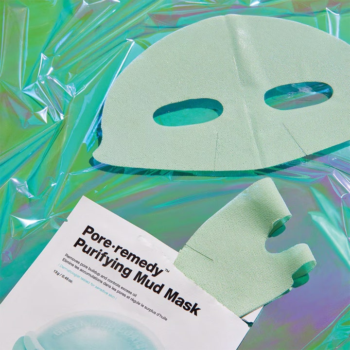 Dr.Jart+ Dermask Pore-remedy Purifying Mud Mask 13 g grön lera ansiktsmask för pormaskar på skimrande bakgrund