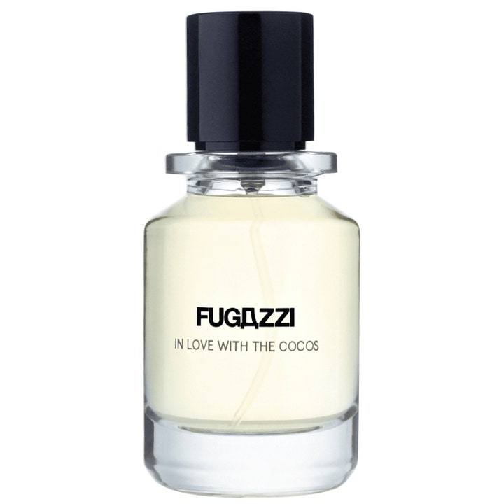 Fugazzi In Love With The Cocos 50 ml unisexparfym kokos i en stilren glasflaska med svart kork och ljus vätska