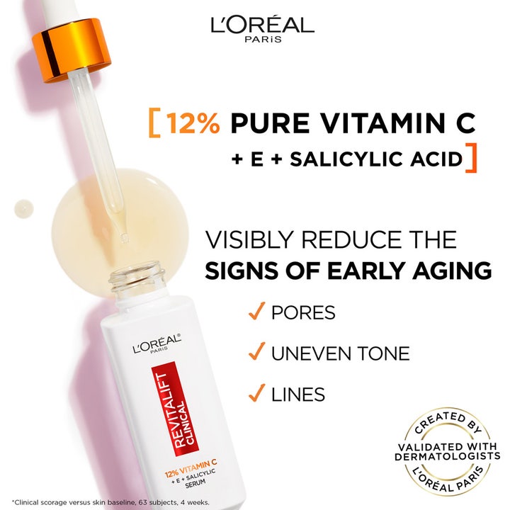 L'Oréal Paris Revitalift Clinical 12% Vitamin C Serum 30 ml loreal anti aging serum mot fina linjer med vit flaska och pipett