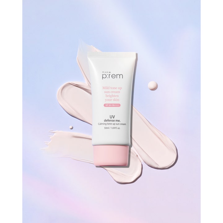 Make Prem UV Defense Me Calming Tone Up Sun Screen 50 ml lugnande solkräm ansikte med uv-skydd och krämig textur