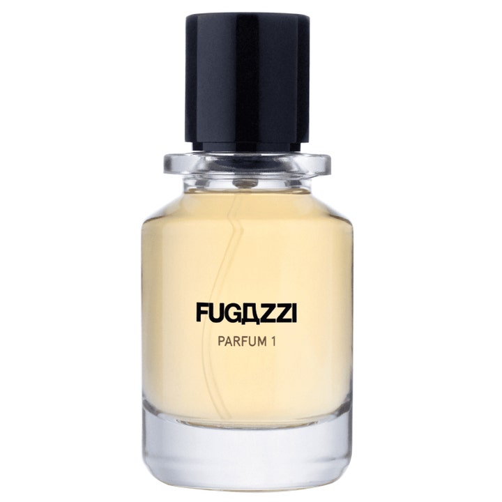 Fugazzi Parfum 1 50 ml fräsch unisex parfym i genomskinlig glasflaska med svart kork och ljusgul vätska