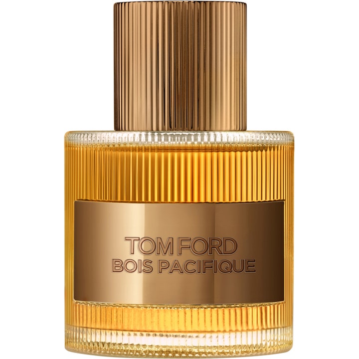 Tom Ford Bois Pacifique 50ml eau de parfum i räfflad glasflaska med bärnstensfärgad vätska och guldfärgat lock