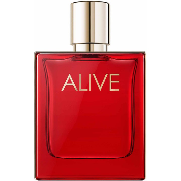 Hugo Boss Alive 50 ml blommig parfym dam i en elegant röd glasflaska med guldfärgad kork