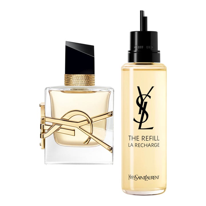 Yves Saint Laurent Libre EdP Refill Pack parfym i lyxig glasflaska med guldlogotyp och en smal refillflaska