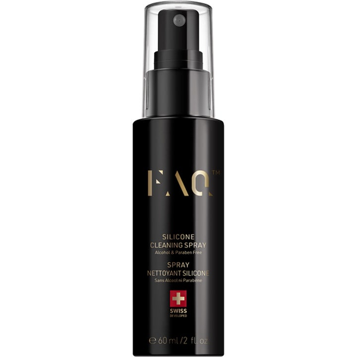 FAQ Silicone Cleaning Spray 60 ml silikonrengöring som ger god hygien i en svart sprayflaska med genomskinligt lock