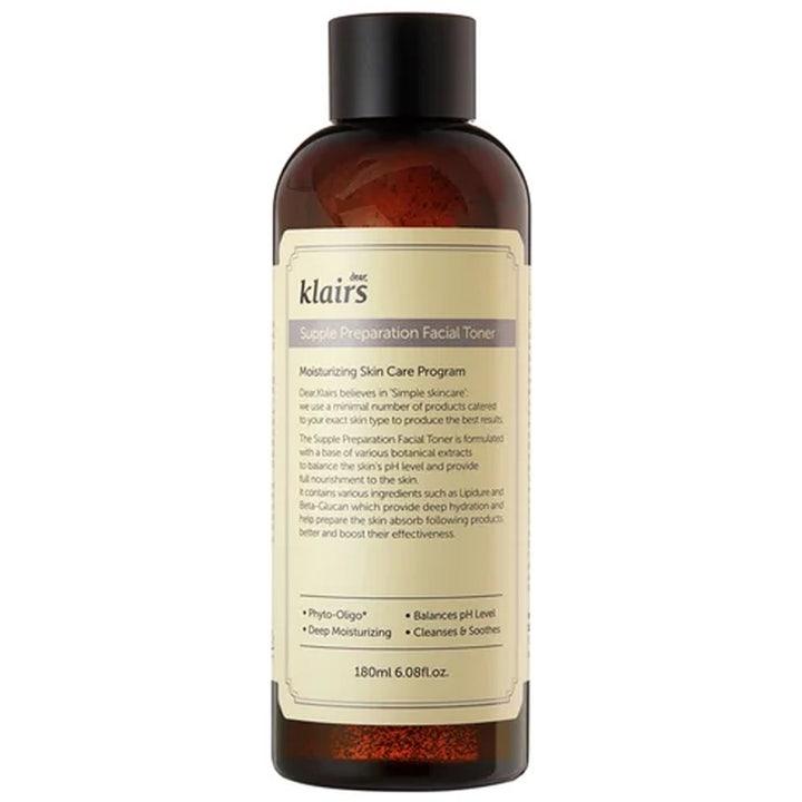 Klairs Supple Preparation Facial Toner 180 ml fuktgivande beta-glucan toner i mörk plastflaska med svart lock
