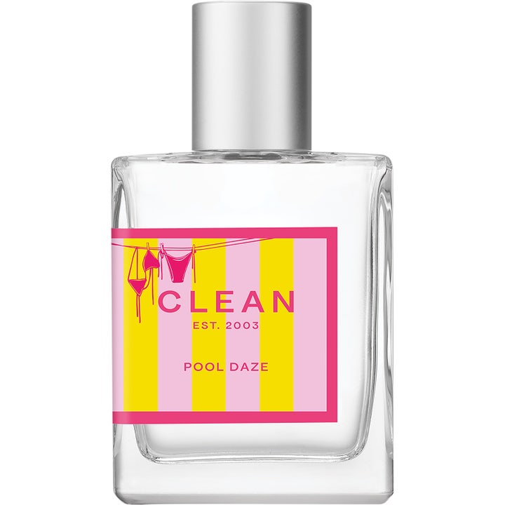 Clean Pool Daze Eau de Toilette 60 ml parfym i fyrkantig glasflaska med silverkork och gulrosa randig etikett