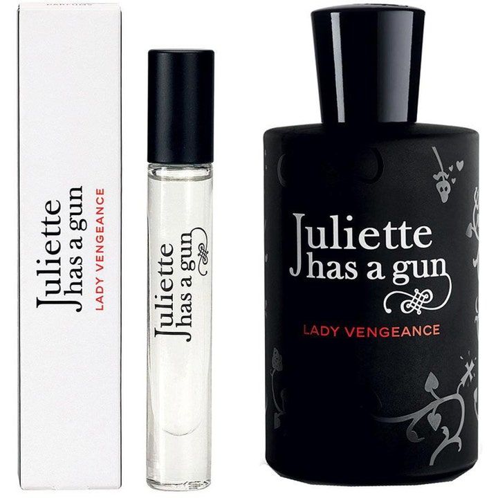 Juliette has a gun Lady Vengeance set med en matt svart parfymflaska, vit förpackning och en liten resespray