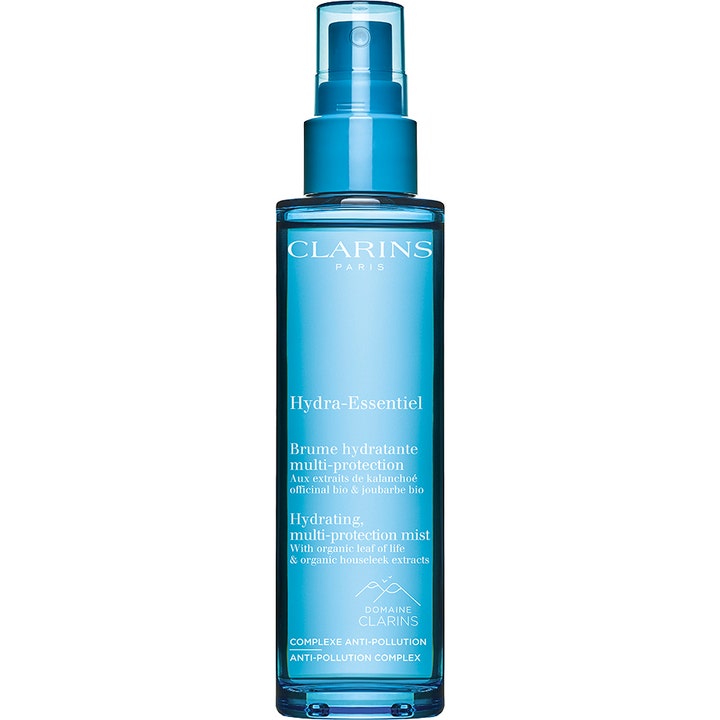 Clarins Hydra-Essentiel Hydrating Multi-Protection Mist 75 ml ansiktsmist med anti-pollution i blå glasflaska