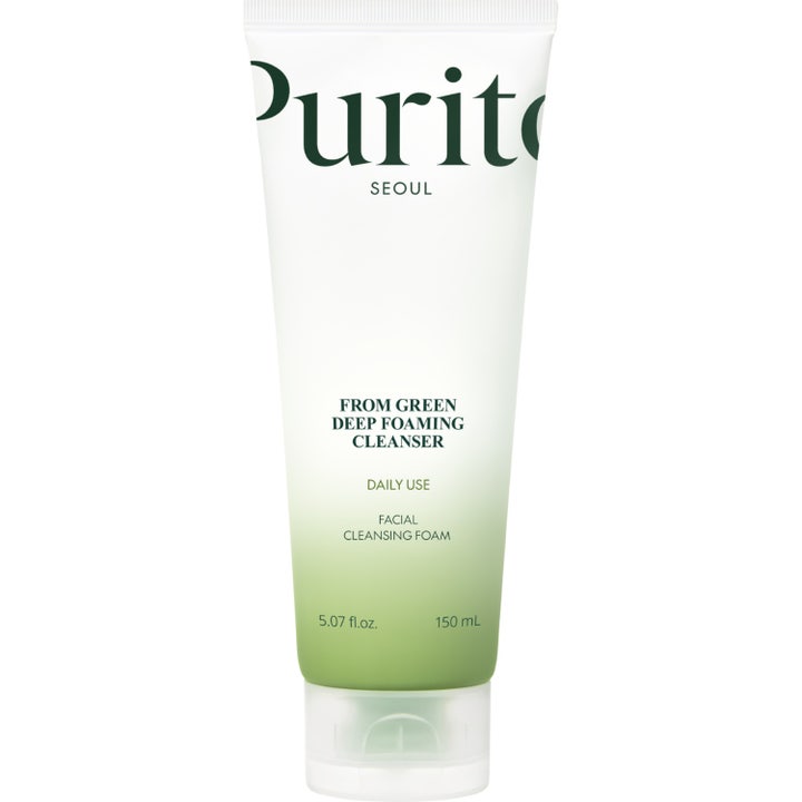 Purito From Green Deep Foaming Cleanser 150ml naturlig rengöring i vit tub med svart lock som skonsamt rengör på djupet