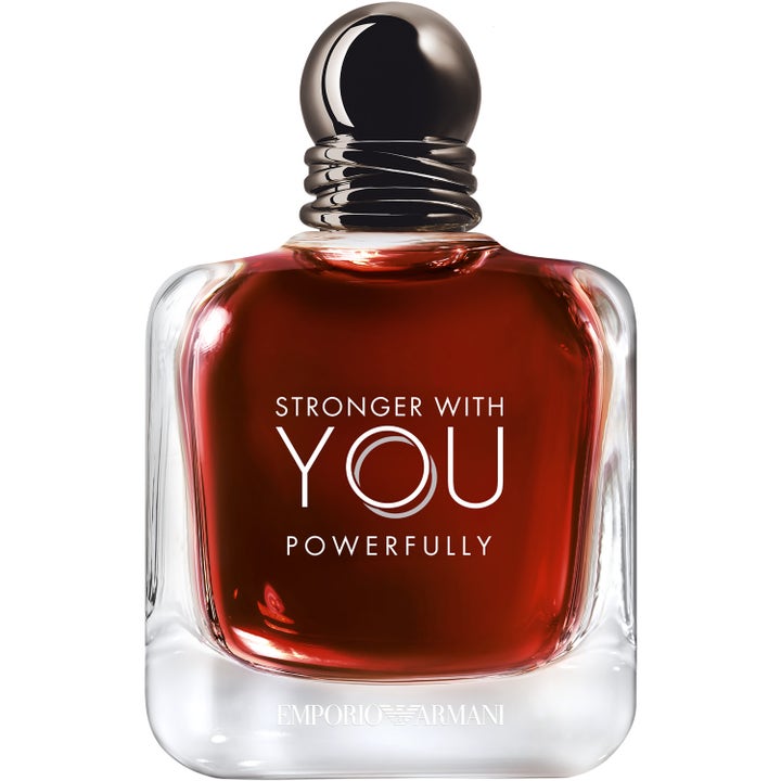 Armani Stronger With You Powerfully 100ml herrparfym i glasflaska med rödbrun vätska och mörk kork