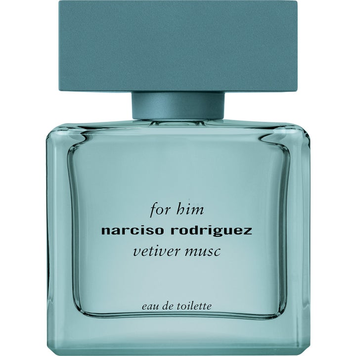 Narciso Rodriguez Vetiver Musc For Him 50 ml minimalistisk eau de toilette herr i en ljusblå glasflaska med fyrkantigt lock