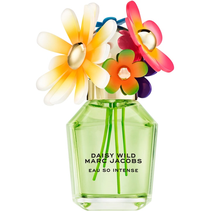 Marc Jacobs Daisy Wild Intense 50 ml blommig parfym i grön glasflaska med färgglada blommor på korken