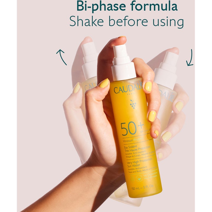 Caudalie Vinosun Very High Protection Water SPF50+ 150 ml solkräm som skakas före användning