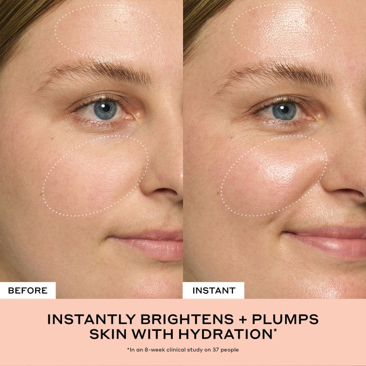 Ole Henriksen Truth Peach Brightening Serum 30 ml återfuktande serum visar före och efter resultat för lyster och fyllighet