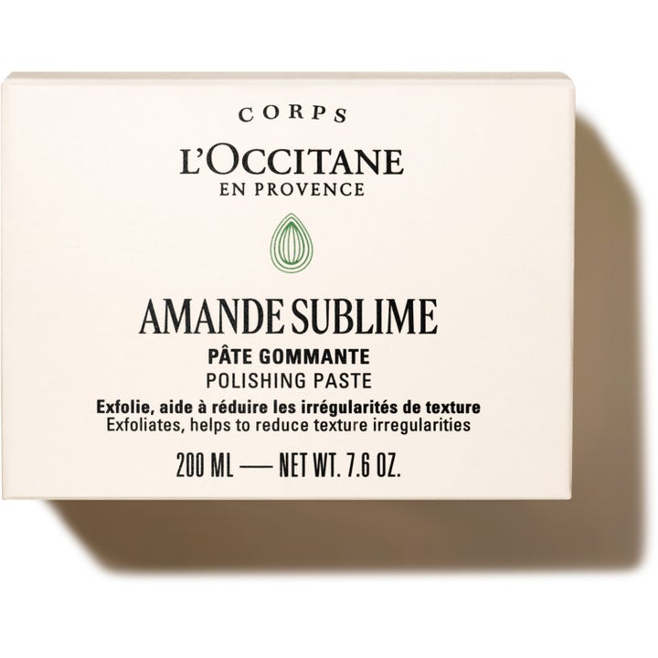 L'Occitane Almond Polishing Paste 200 ml exfolierande kroppsskrubb med mandel i beige ytterförpackning