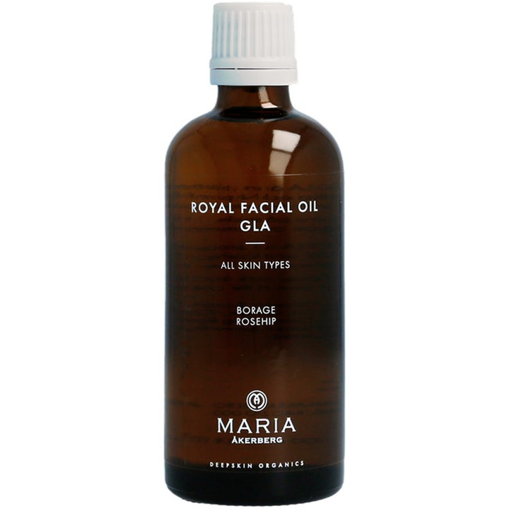 Maria Åkerberg Royal Facial Oil GLA 100 ml ansiktsolja för alla hudtyper i mörk glasflaska med vitt lock.