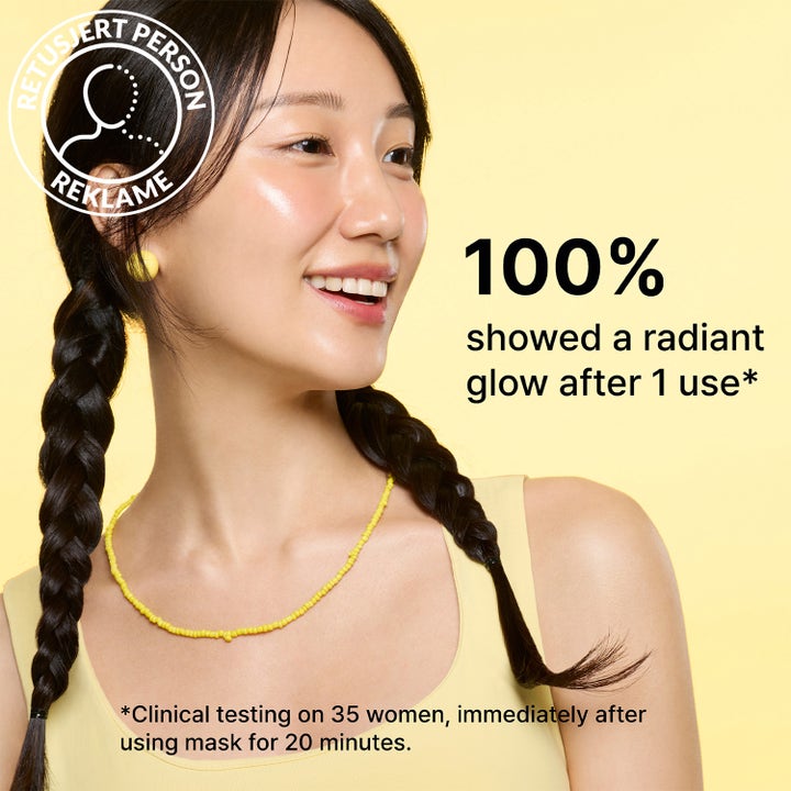 Dr.Jart+ Cryo Rubber Brightening Mask 36 g ger lyster på leende kvinna med texten 100% radiant glow.