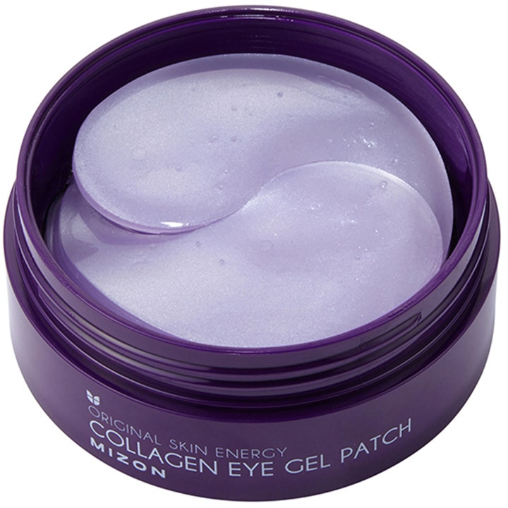 Mizon Collagen Eye Gel Patch 60 st återfuktande eye patches med kollagen. Skimrande ljuslila gelmasker i lila burk.