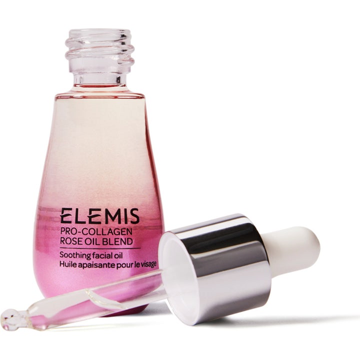 Elemis Pro-Collagen Rose Oil Blend 15 ml naturlig ansiktsolja droppar i rosa tonad glasflaska med silverpipett.