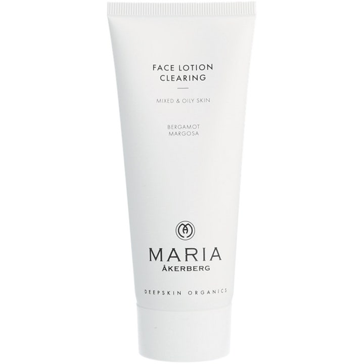 Maria Åkerberg Face Lotion Clearing 100 ml porreducerande lotion med bergamottolja för jämn hy i en vit plasttub.