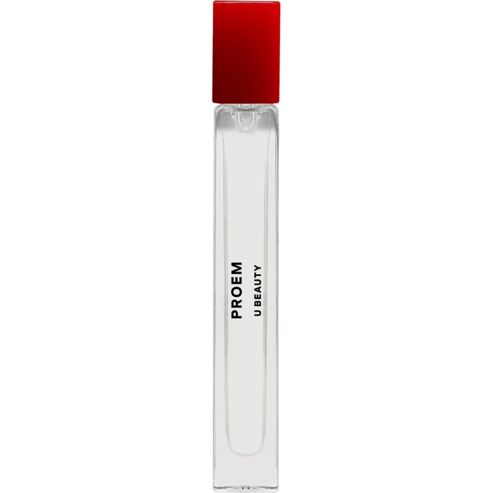 U Beauty Proem 10 ml sofistikerad parfym i en långsmal genomskinlig glasflaska med rött lock