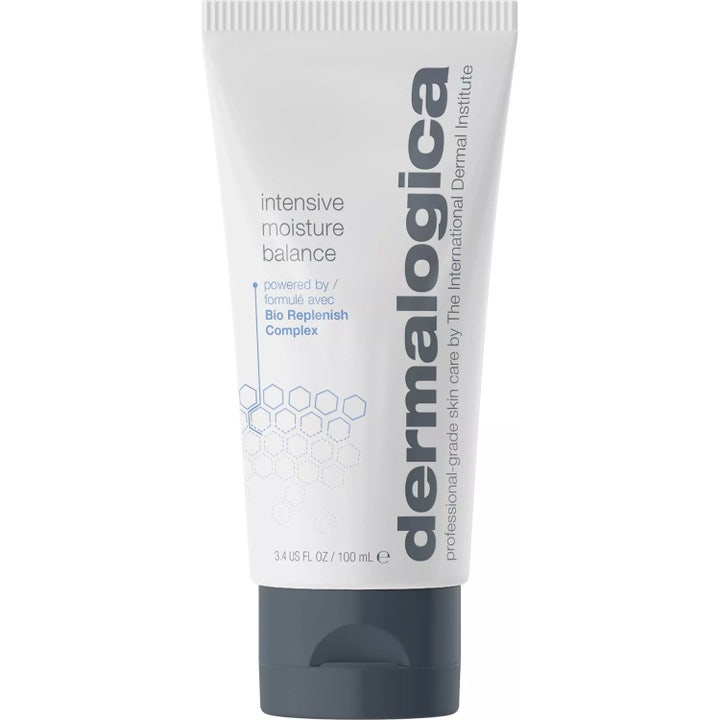 Dermalogica Intensive Moisture Balance fuktbalans dagkräm i vit tub med grått lock som ger intensiv återfuktning.