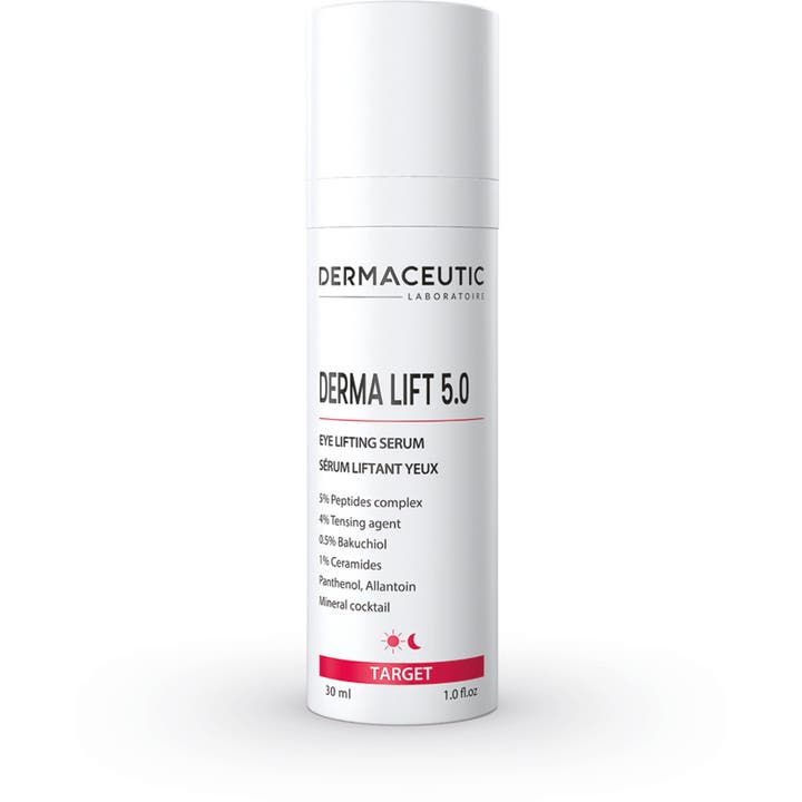 Dermaceutic Derma Lift 5.0 30 ml anti-aging ögonserum lifting med bakuchiol peptider hudvård i vit pumpflaska