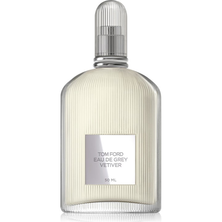 Tom Ford Eau de Grey Vetiver 50 ml Eau de Toilette i en räfflad glasflaska med silverfärgad etikett och lock