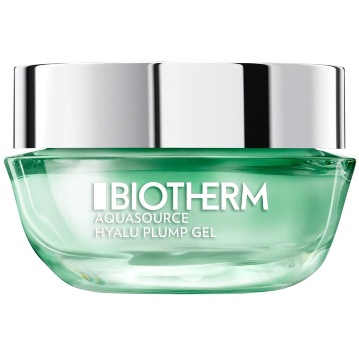 Biotherm Aquasource Hyalu Plump Gel 50 ml hyaluronsyra dagkräm gel som återfuktar i grön glasburk med silverlock