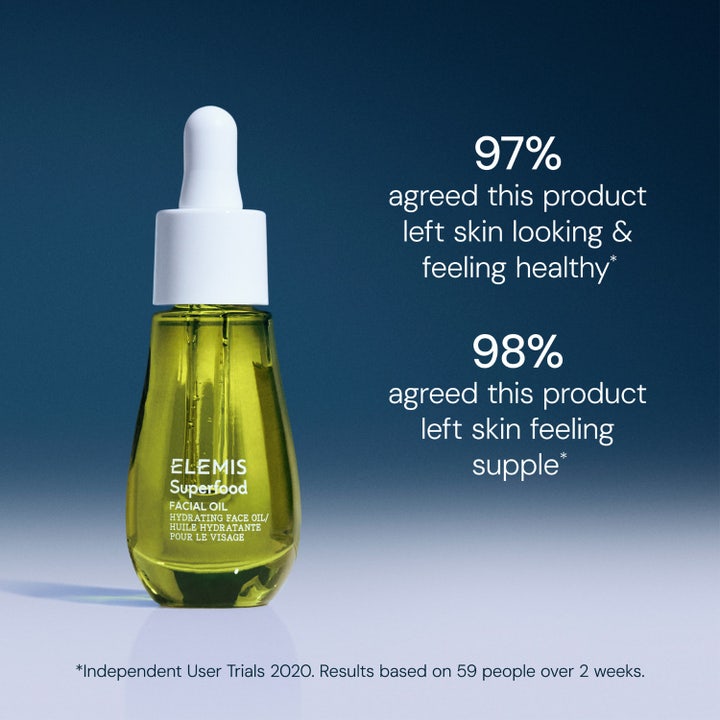 Elemis Superfood Facial Oil 15 ml naturlig ansiktsolja i grön glasflaska som ger hälsosam och smidig hy