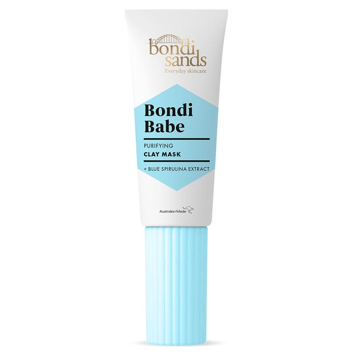 Bondi Sands Bondi Babe Purifying Clay Mask 75 ml djuprengörande australisk lermask i vit tub med räfflat ljusblått lock